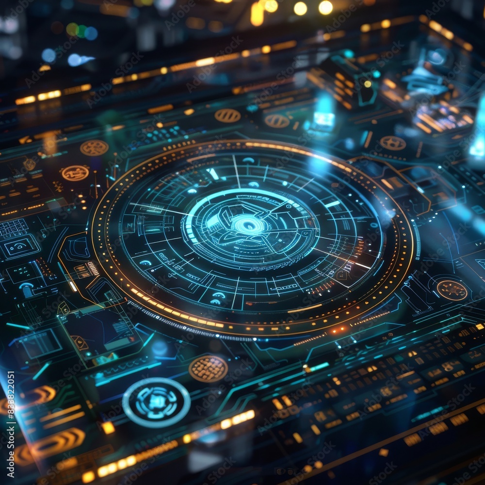 Poster produce a sleek, futuristic holographic interface showcasing advanced high-tech solutions use a digi