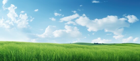 Green grass field with abundant copy space image available.