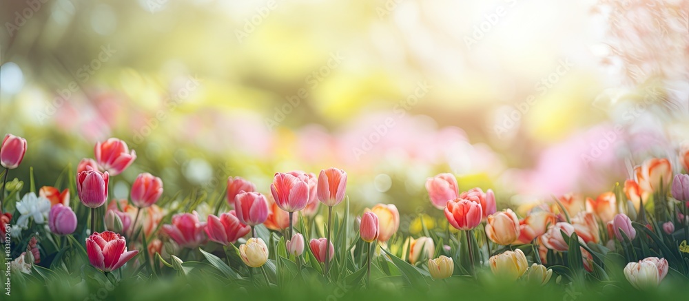 Poster vivid and blurred garden backgrounds with copy space image.