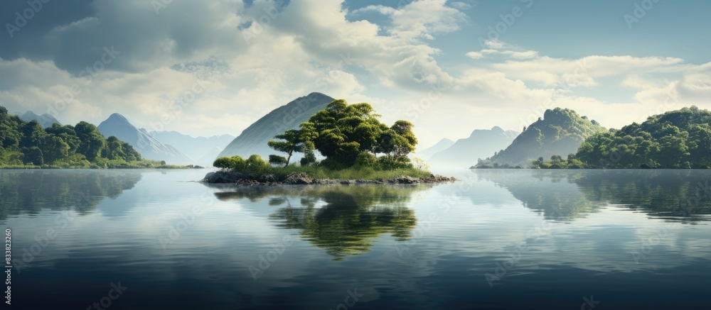 Poster Scenic island in a tranquil lake with a tranquil setting and copy space image.
