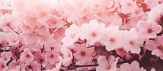 Flowers blooming in shades of pink with a copy space image.