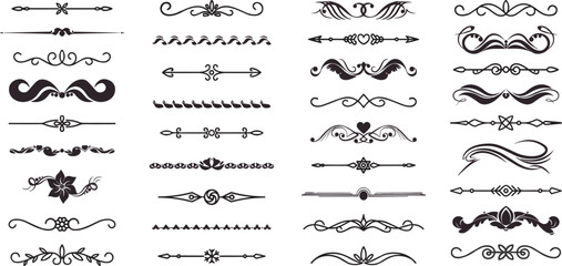 Line dividers. Decorative swirl text separators, vintage divider. Victorian flourishes line calligraphic swirly filigree decoration editable stroke vector set	
