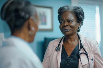 Compassionate African American Female Doctor Consulting With Patient in Clinic