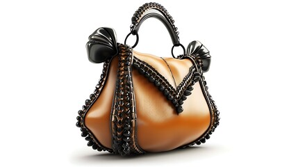 elegant mocha leather handbag with black bead accents