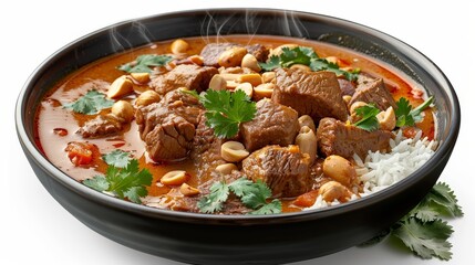 Fototapeta premium A bowl of stew with meat and peanuts