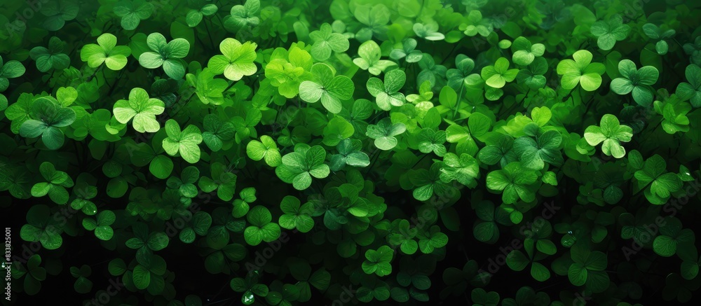 Poster lush green clovers creating a charming backdrop with ample copy space image.