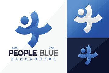 Letter K People Blue logo design vector symbol icon illustration