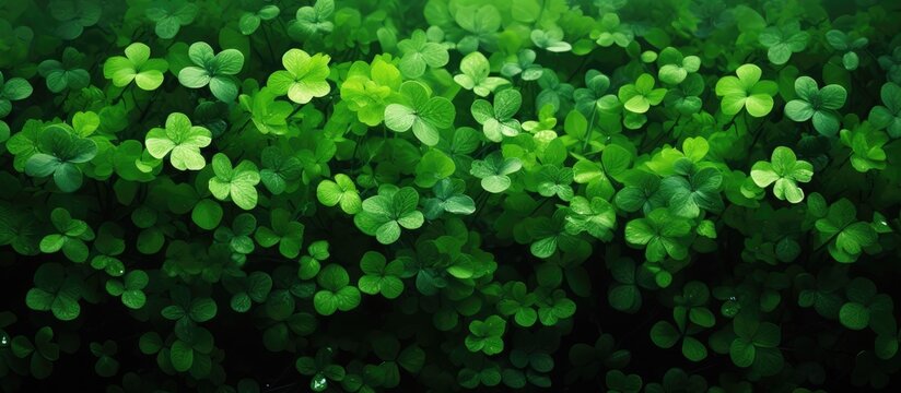 Lush green clovers creating a charming backdrop with ample copy space image.