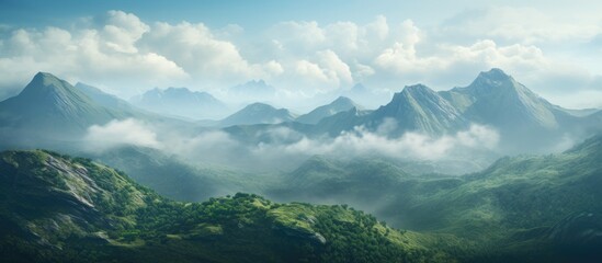 Obraz premium Scenic mountain ranges with unique rock formations make for stunning views in the copy space image.