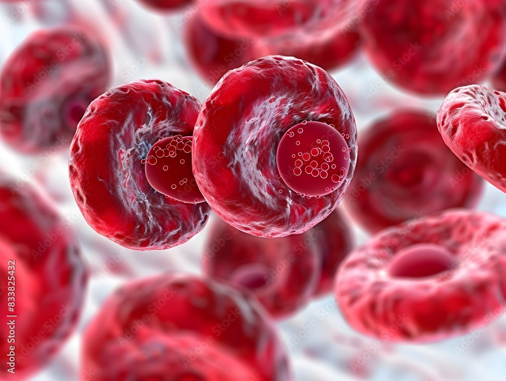 Poster microscopic view of red blood cells with cell adhesion molecules in textured background