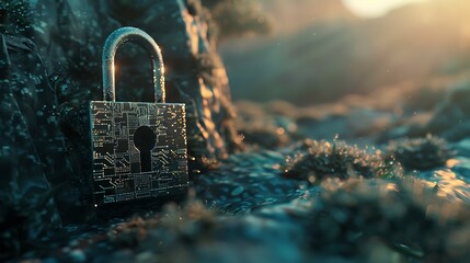 A padlock embedded in a digital landscape, representing secure account protection