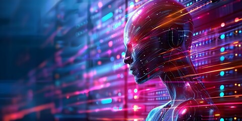 Emergence of dangerous artificial intelligence in data centers poses a threat to humanity. Concept Artificial Intelligence, Data Centers, Threat to Humanity