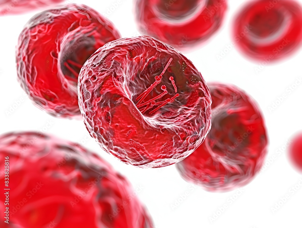 Poster red blood cells with ion channels in 3d rendering on white background