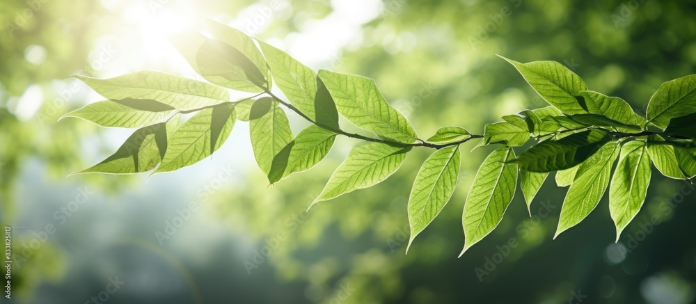 Poster Transformation of sunlight illuminating green leaves in a picturesque setting with ample space for adding text or images.