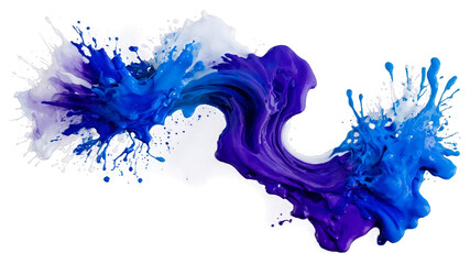 Abstract Splash of Acrylic Blue, Purple, and White Paint on Transparent Background. Generative AI