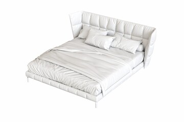 double bed isolated on white background, furniture for the bedroom interior, 3D illustration, cg render