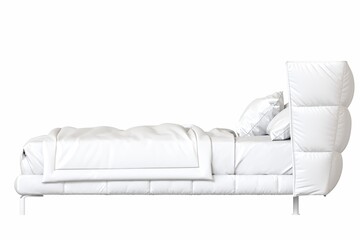 double bed isolated on white background, furniture for the bedroom interior, 3D illustration, cg render
