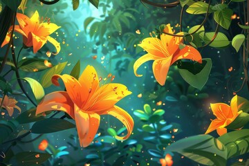 A peaceful and serene natural setting with flowers