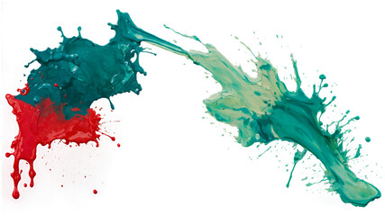 Abstract Splash of Acrylic Green, and Red, Paint on Transparent Background. Generative AI