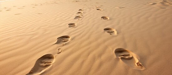 Vanishing foot imprints in the sandy copy space image.