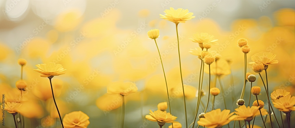 Poster Close-up of yellow flowers with a blurry background creating a serene copy space image.