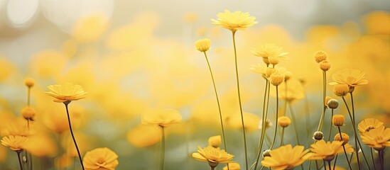 Close-up of yellow flowers with a blurry background creating a serene copy space image.