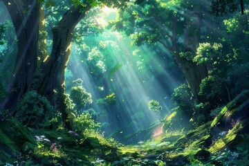 mossy forest with vines and ancient trees