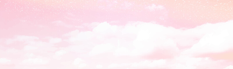 Sugar cotton pink clouds vector design background. Glamour fairytale backdrop. Plane sky view with stars and sunset. Watercolor style texture. Delicate card. Elegant decoration. Fantasy pastel color