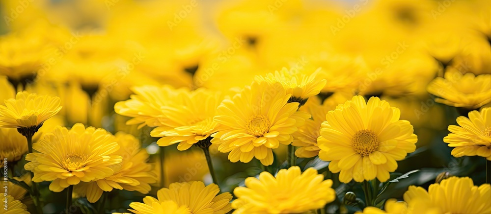 Poster detailed close-up shot of vibrant yellow flowers with a background ideal for copy space image.