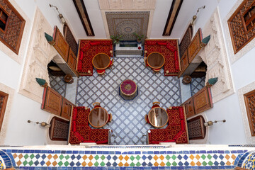 Inner Courtyard of Riad in Fez, Tranquil Oasis Amidst Moroccan Architecture