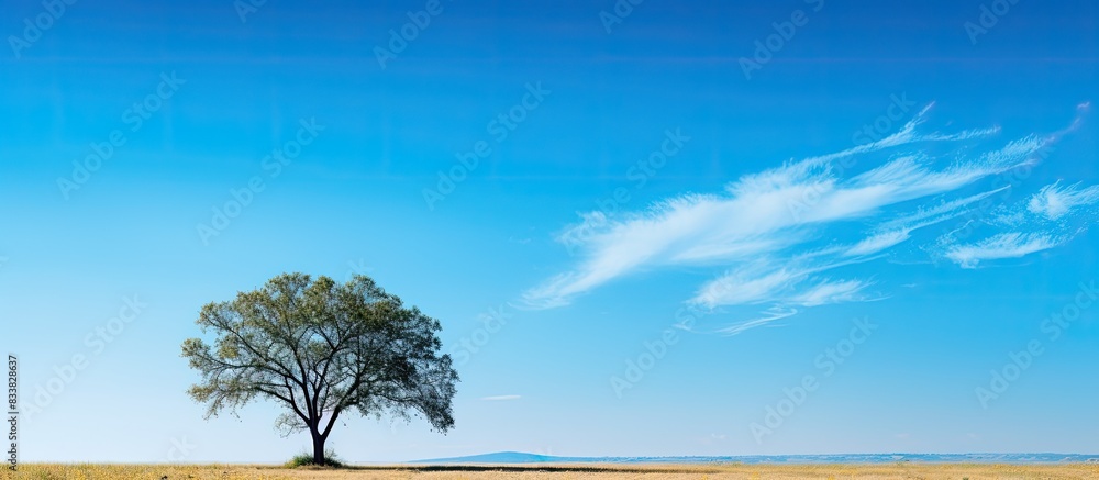 Poster tree standing against a backdrop of a clear blue sky with copy space image.
