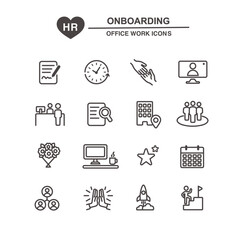 Employee onboarding icons - modern HR line icon set, editable stroke 