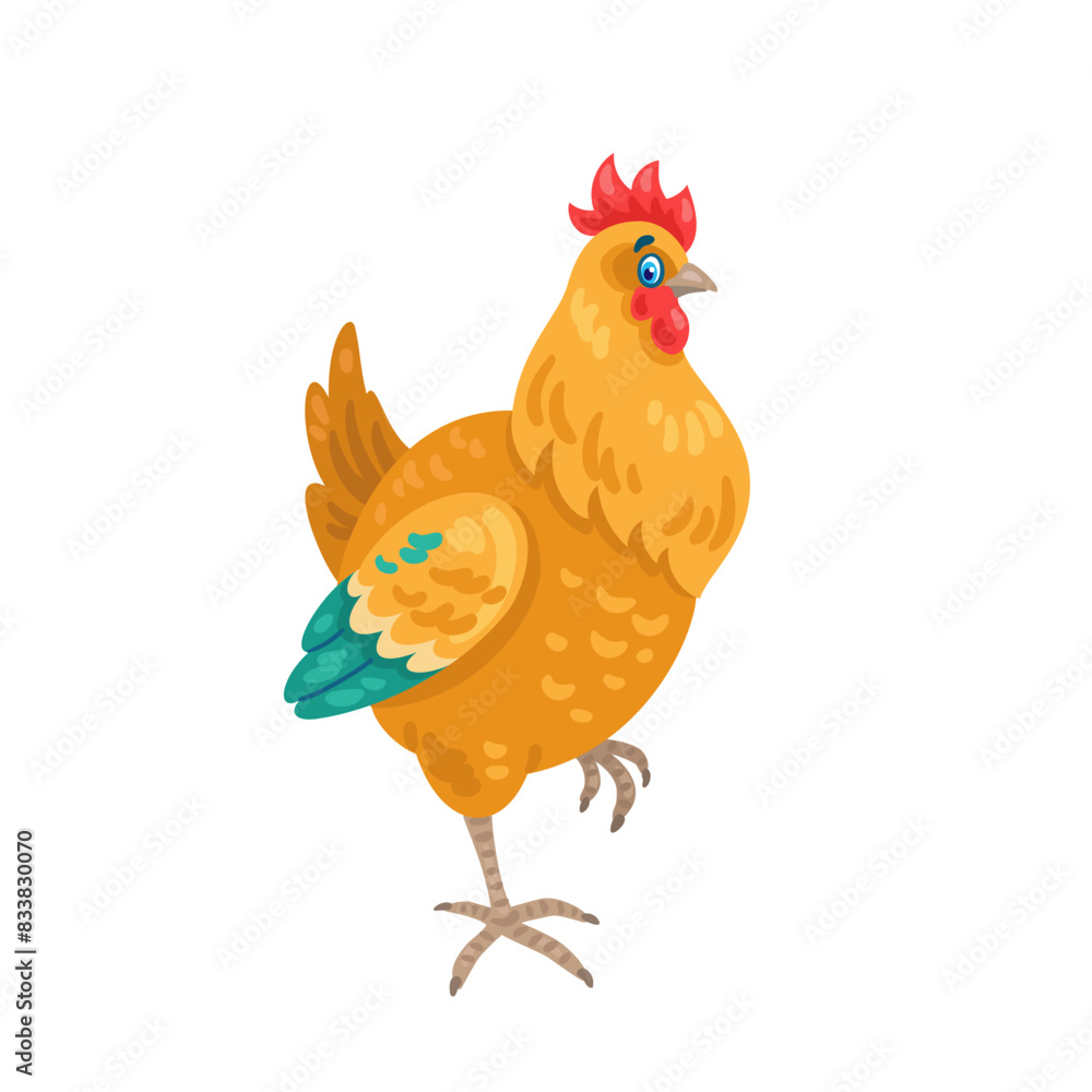 Wall mural Cute chicken. Isolated on white background. Vector flat illustration.