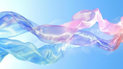 Illustrate a 3D flat render of a swirling multicolor spectrum, resembling a fluid ribbon, set against a soft gradient background, suitable for vibrant and impactful graphic designs