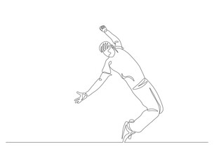 Continuous one line drawing of dancer breakdance move. One line drawing illustration dancer freestyle. Modern street dance concept continuous line art. Editable outline.
