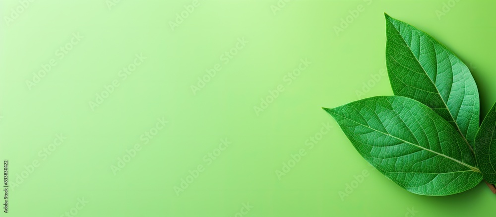 Fototapete An image of a bright green leaf with a lot of empty space around it for adding text or other elements is what you see. with copy space image. Place for adding text or design