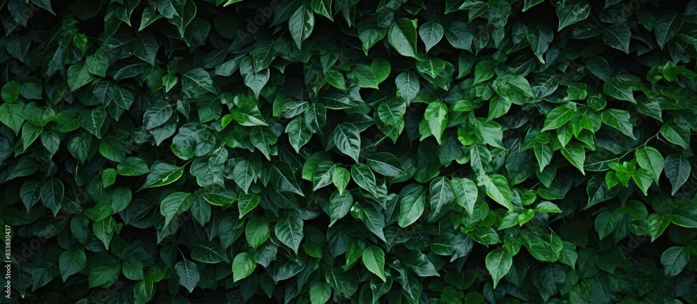 Poster background of a wall covered in green leaves with copy space image.