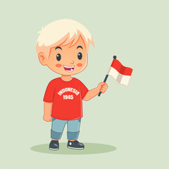 Indonesian Kid Patriotic Boy, holding indonesian flag