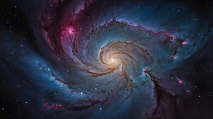 Spectacular Spiral Galaxy with Vibrant Colors and Starry Background. Generative AI