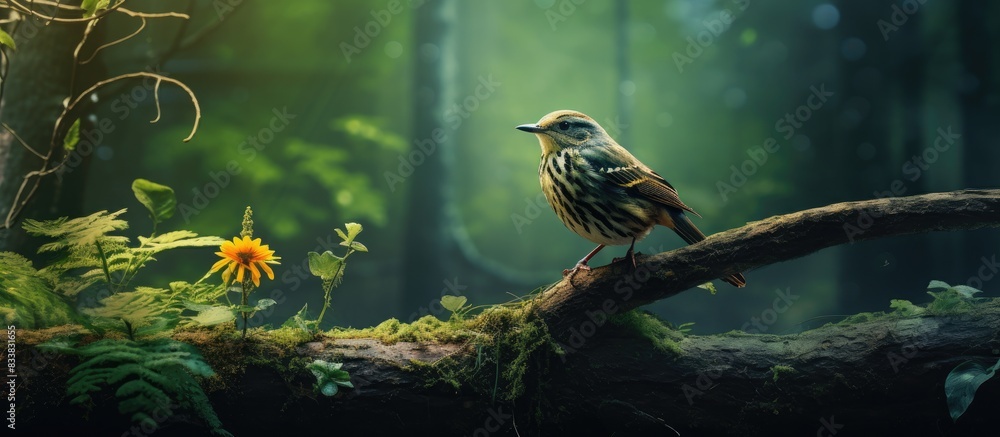 Aufkleber a bird can be spotted within a wooded area, surrounded by trees and leaves, creating a picturesque s