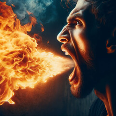 Man Breathing Fire: Spicy Food Concept and Bad Breath
