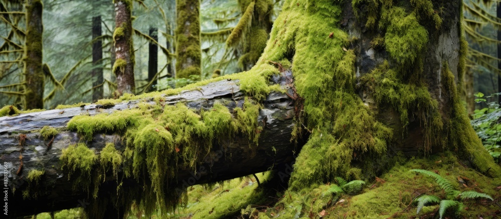 Fototapete tree trunk covered in moss, creating a serene natural scene with copy space image.