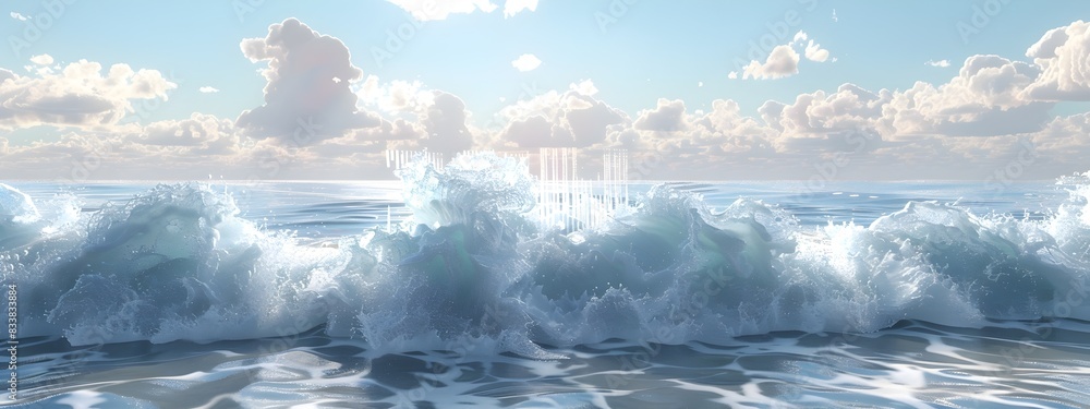 Poster waves spreading after passing through a slit 3d rendered water diffraction simulation