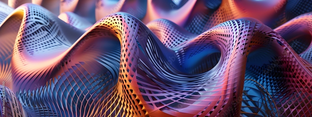 Poster captivating interference patterns a mesmerizing 3d rendered visualization of dynamic geometric forms