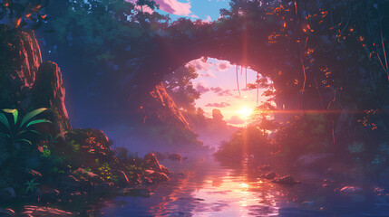 beautiful natural scenery amazing sunrise illustration