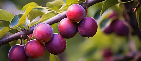 Plum fruit tree displaying ripe berries in a copy space image.