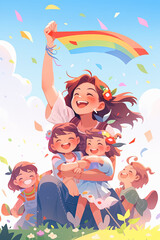 LGBT families celebration Pride month , gay and lesbian relationship. Rainbow and Pride element with white background.	
