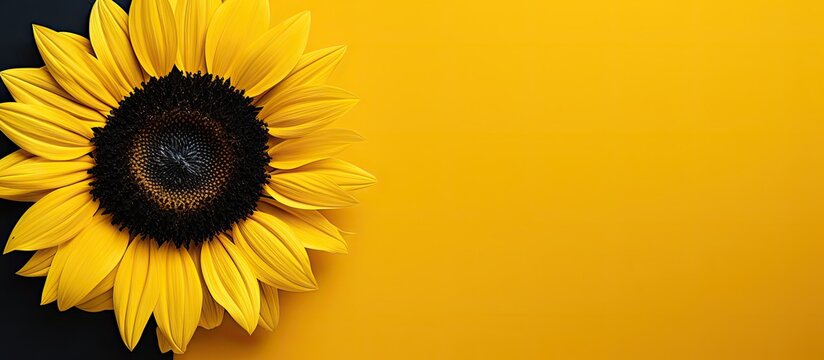 A sunflower with a vibrant yellow bloom and a black center fills the copy space image.
