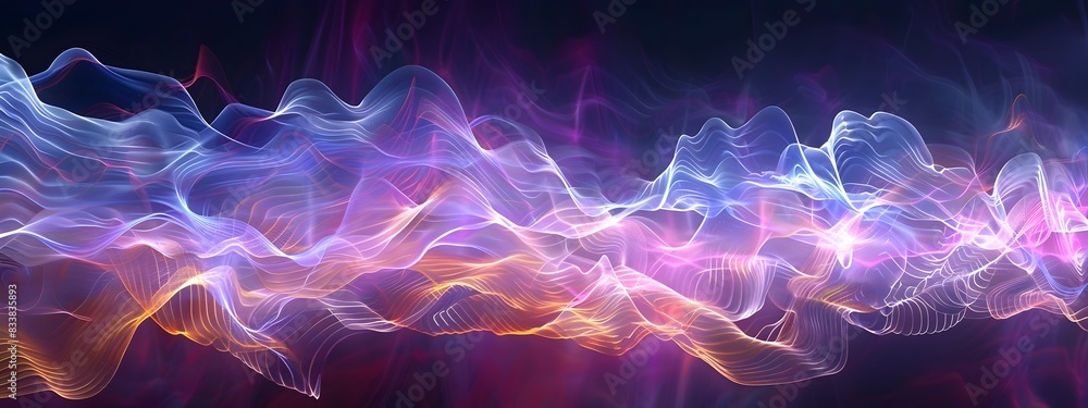 Poster swirling plasma waves dynamic 3d rendered ethereal energy flow and particle motion