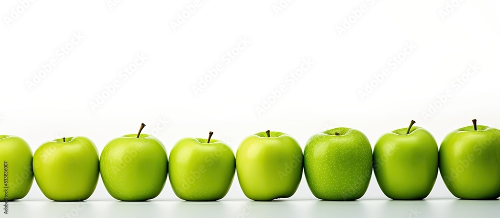 Poster green apples displayed against a white backdrop with copy space image.